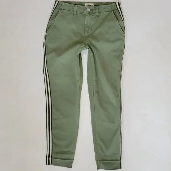 L'Agence Jem Brigade Denim Cropped Trouser Side Stripe Pant, Green - Picture 2 of 13